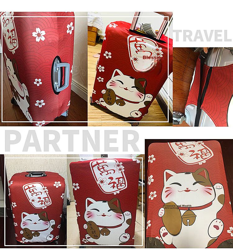 Banzheni Luggage Travel Case Protective Cover, Elastic Suitcase Cover, Dust-Proof Rain Cover, Thickened Wear-Resistant Checked Bag Cover, Lucky Cat Design, Suitable for 19-Inch 20-Inch 21-Inch Suitcases 8