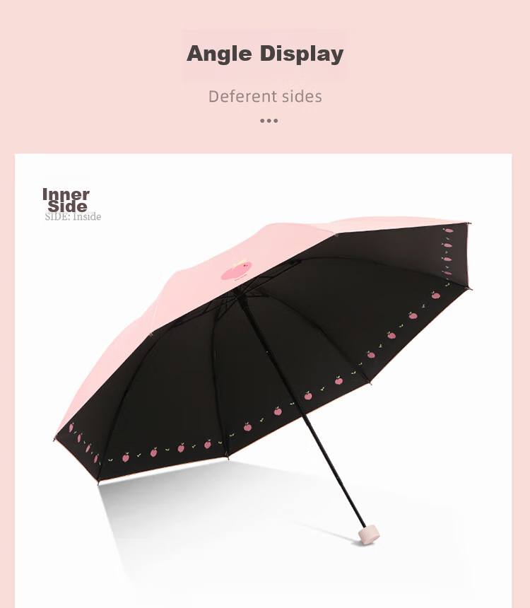 Tiantangshan UV Protection Folding Umbrella, Sunshade Umbrella with Black Coating, Peach Pattern, Suitable for Both Sunny And Rainy Days, Pink 17
