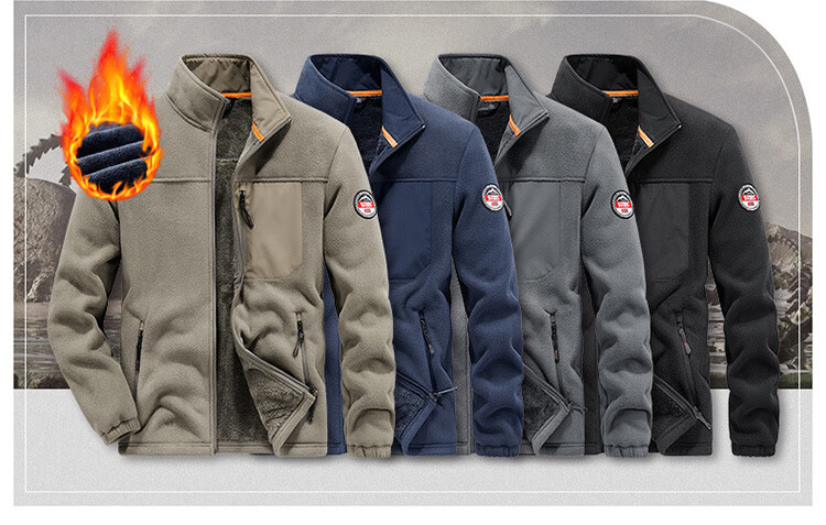 PLAYBOY Men's Autumn Winter Fleece Lined Thickened Stand Collar Warm Loose Casual Jacket Khaki XL 1