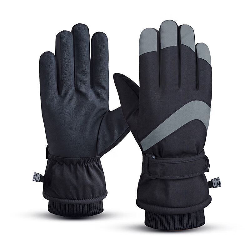 Move Iron Ski Gloves, Winter Fleece-Lined Warm Gloves for Men And Women, Outdoor Cycling Windproof Cold-Resistant Touchscreen Hiking Cotton Gloves, Black And Gray