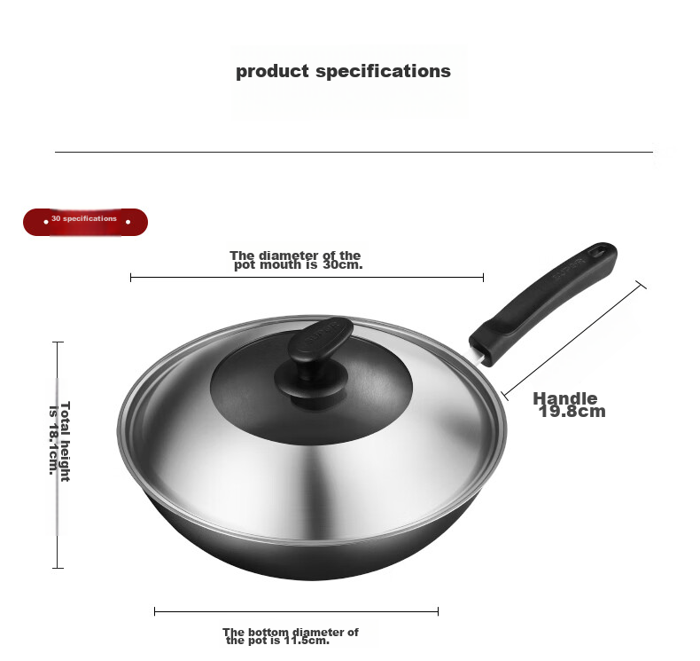 SUPOR Non-Coated Iron Wok, Stainless Steel Frying Pan, Compatible with Gas And Induction Stoves, Model FC32V3 10