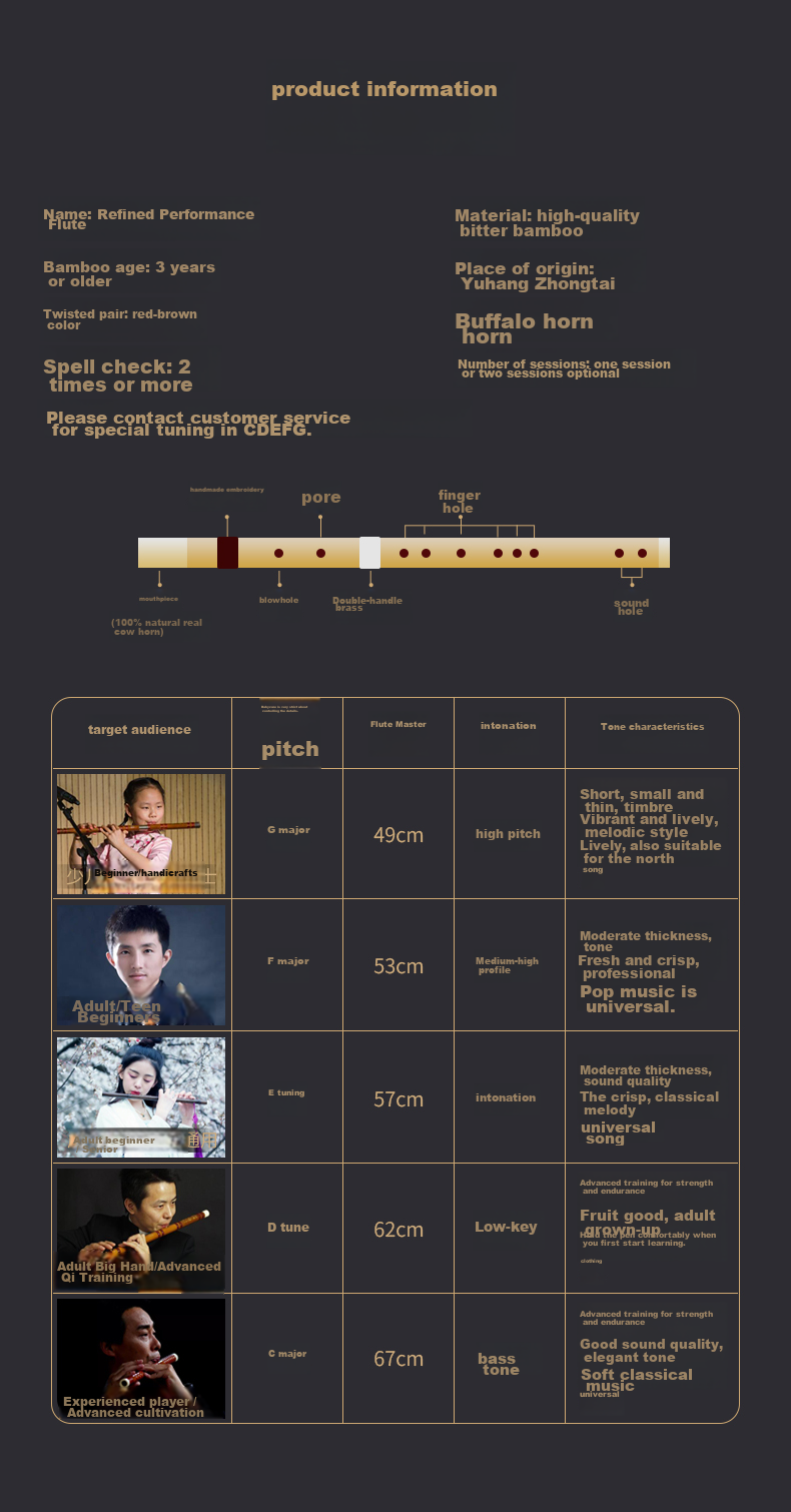 HAMDUN Double-Ended White Copper E-Key Professional Bitter Bamboo Flute Performance Transverse Flute Two-Section Professional Grading Ethnic Wind Instrument 1