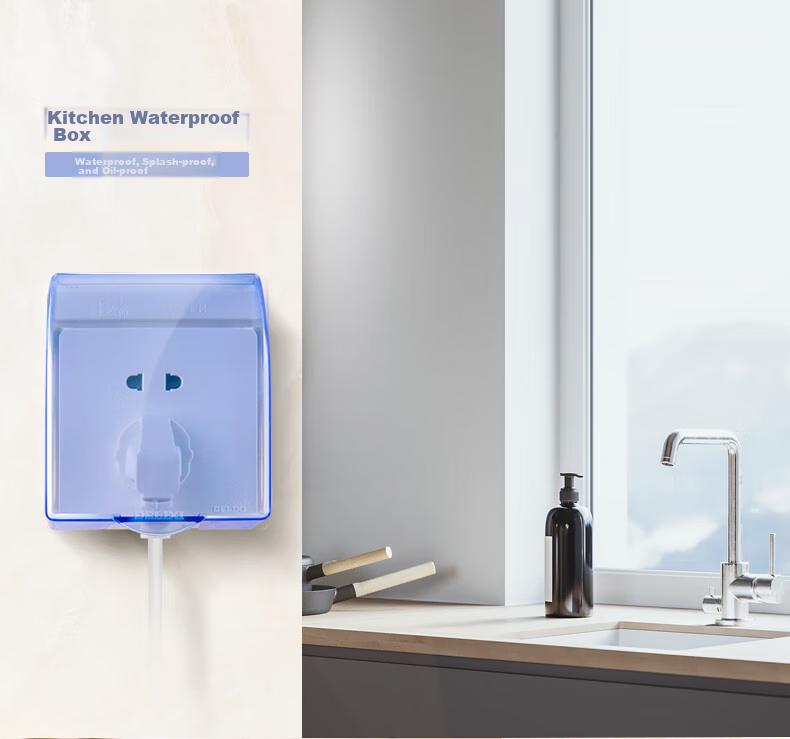 DELIXI Switch Socket Splash-Proof Box, 86-Type Blue Transparent Splash-Proof Box with Plastic Cover 4