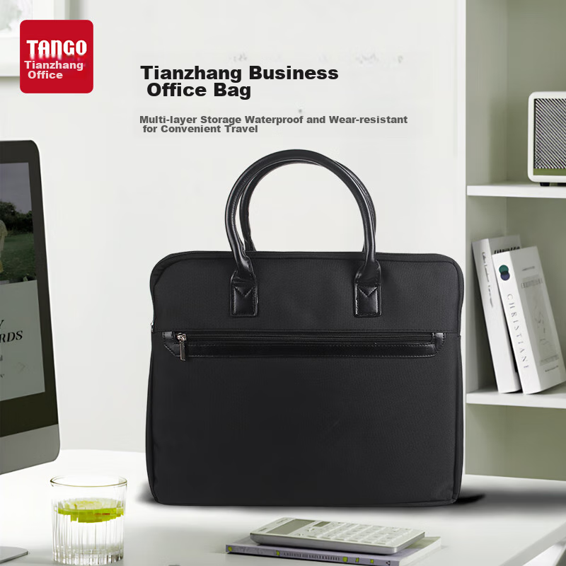 TANGO Office Supplies Handbag/conference Bag/business Bag/document Bag/laptop Bag/briefcase, Waterproof with Compartment, Leather, Exquisite Business Bag, Black