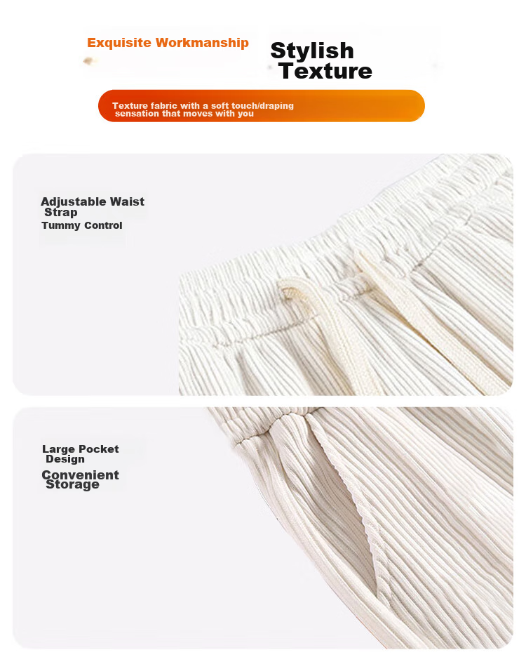 FitonTon Corduroy Wide-Leg Pants for Women, Spring And Autumn 2026, High-Waisted Slimming Draping Loose Straight-Leg Casual Ladies Trousers 14