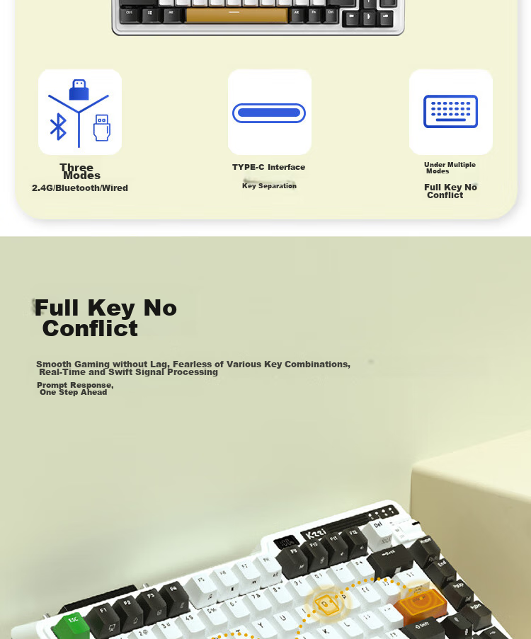 KZZI K75 Mechanical Keyboard Wired Bluetooth Wireless 2.4G Tri-Mode Gasket Structure 82 Keys 75 Layout PBT Keycaps E-Sports Gaming RGB Light Time Machine Edition TTC Flame Purple Switch 12