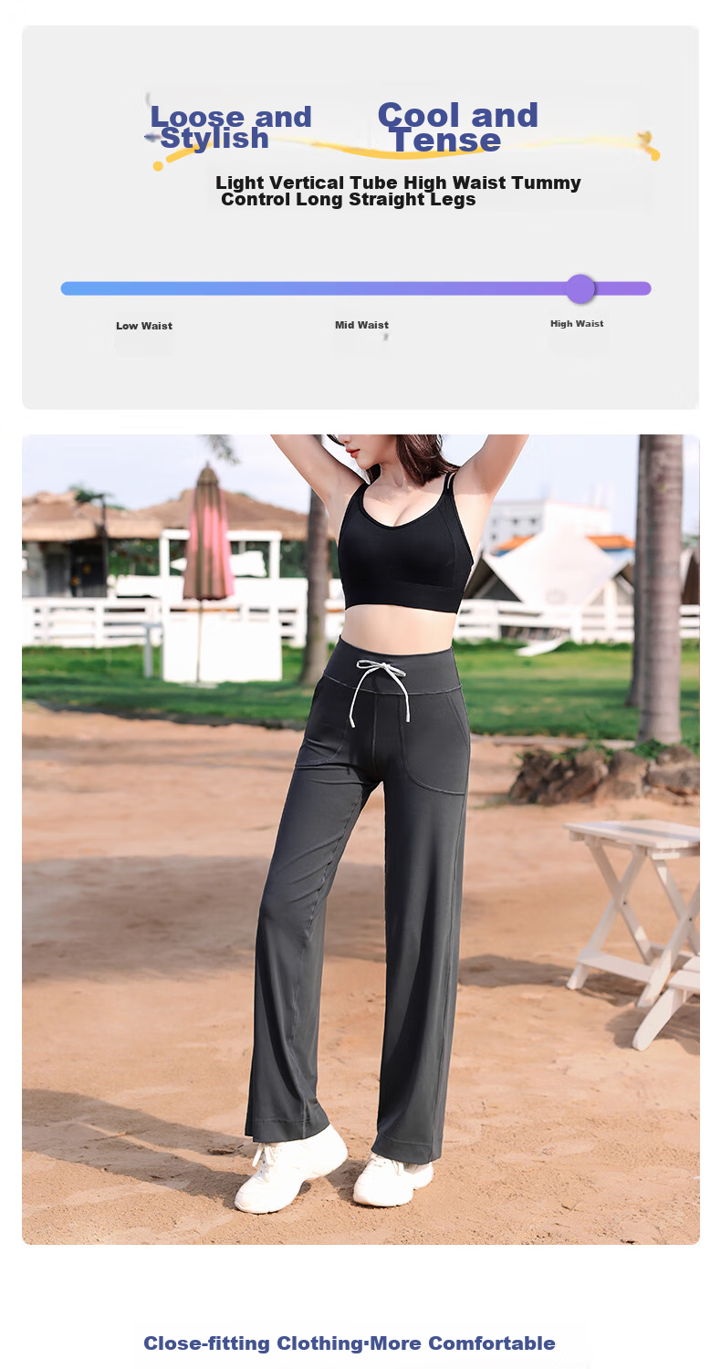 LangSha Yoga Pants for Women, High-Waisted Loose Wide-Leg Pants with Drawstring, Straight-Leg Trousers, Slimming for Running And Casual Wear, Black - Regular Style, XL 1