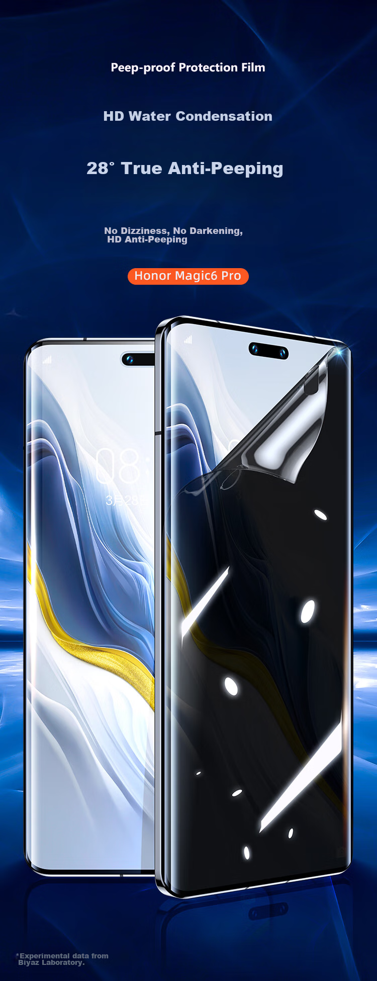 BIAZE [Privacy Screen Protector 2 Pieces] for Honor Magic6Pro Hydrogel Soft Film, Magic6 Ultimate Edition Phone Screen Protector, Anti-Peeping HD Non-Tempered Full Screen Protection JM947 2