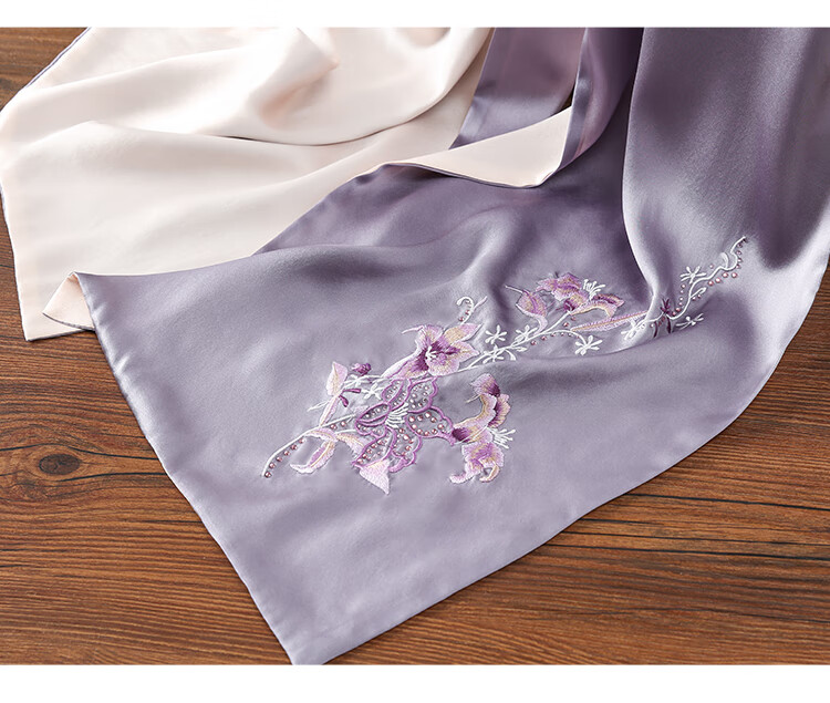 Shanghaigushi Silk Scarf for Women, Double-Layer Embroidery, 100% Mulberry Silk, Gift Box for Mom on Mid-Autumn Festival, Birthday Present, Purple And White 26