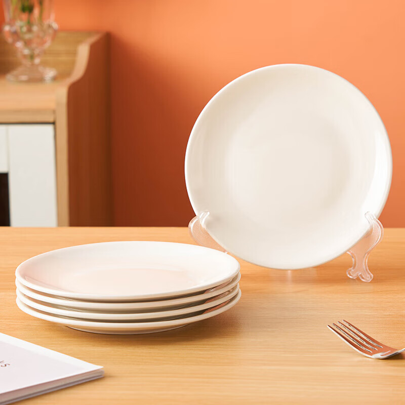 Youlaifu Ceramic Bone Dish, Home Use Bone Disposal Plate, 7-Inch White Porcelain Plate, Hotel Dining Table Bone Disposal Dish Set, 5-Piece Set