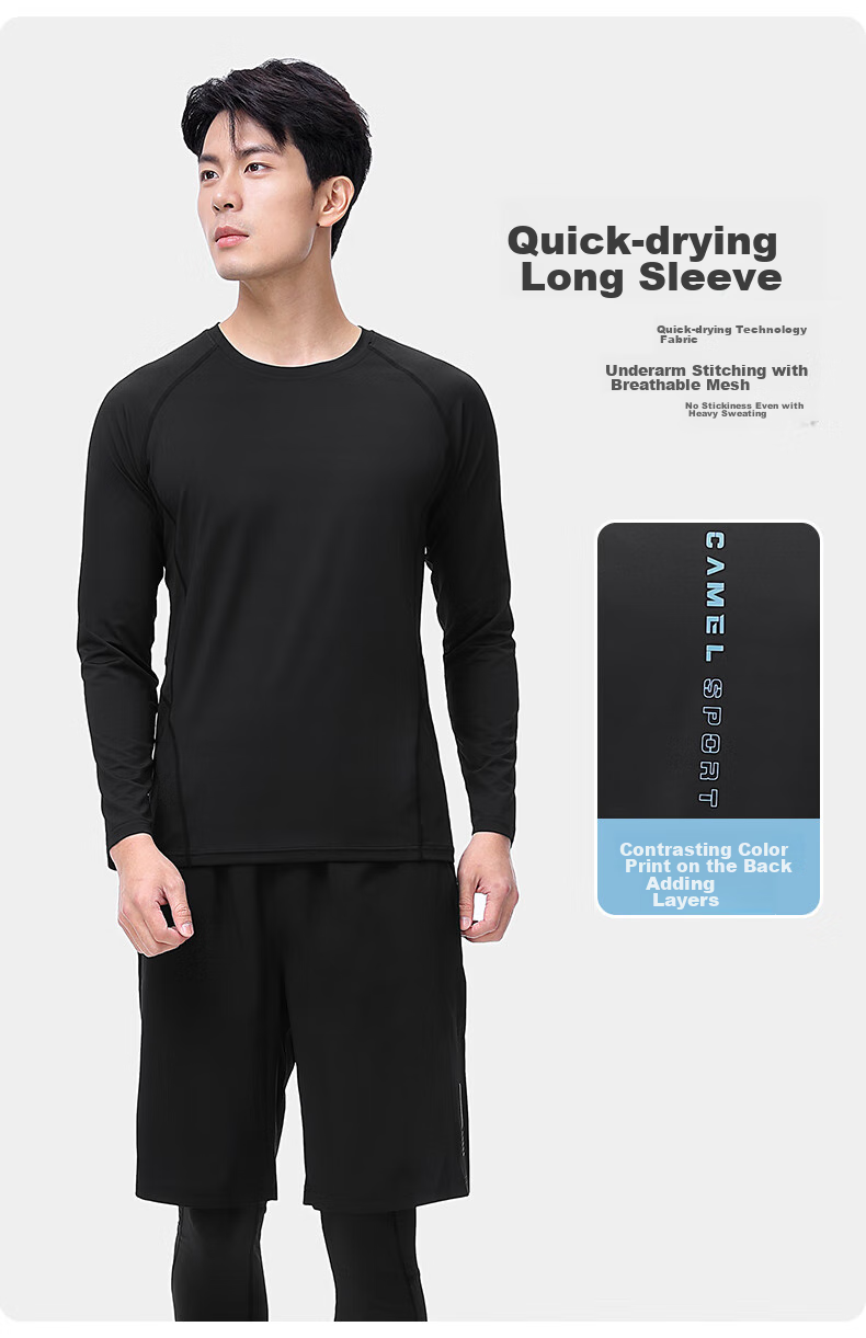 CAMEL Men's Sports Set, Five-Piece Fitness Outfit, New Long-Sleeve And Long Pants, Quick-Dry Running Basketball Training Sportswear 8