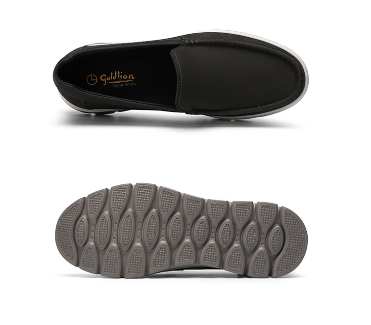 Goldlion Men's Shoes, Classic Fashion Casual Shoes, Comfortable Breathable Slip-On Loafers, G527510029RRB, Gray, Size 38 10