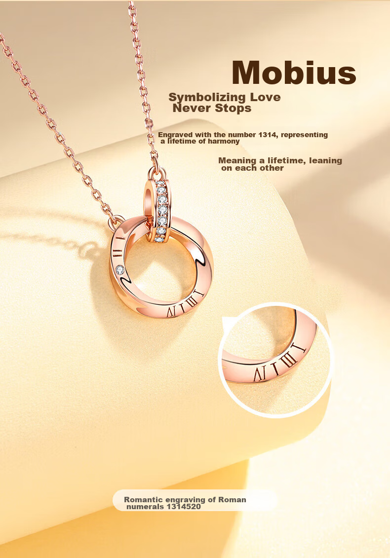 GLTEN Mobius Ring 999 Pure Silver Necklace, Women's Jewelry, Birthday Gift, Light Luxury Niche Pendant, for Girlfriend Or Wife 4