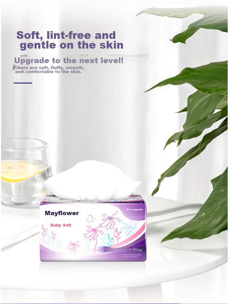 May Flower Facial Tissues, 3-Ply, 120 Sheets*20 Packs, M Size, Soft And Thick Skin-Friendly Tissues, Bulk Pack 2