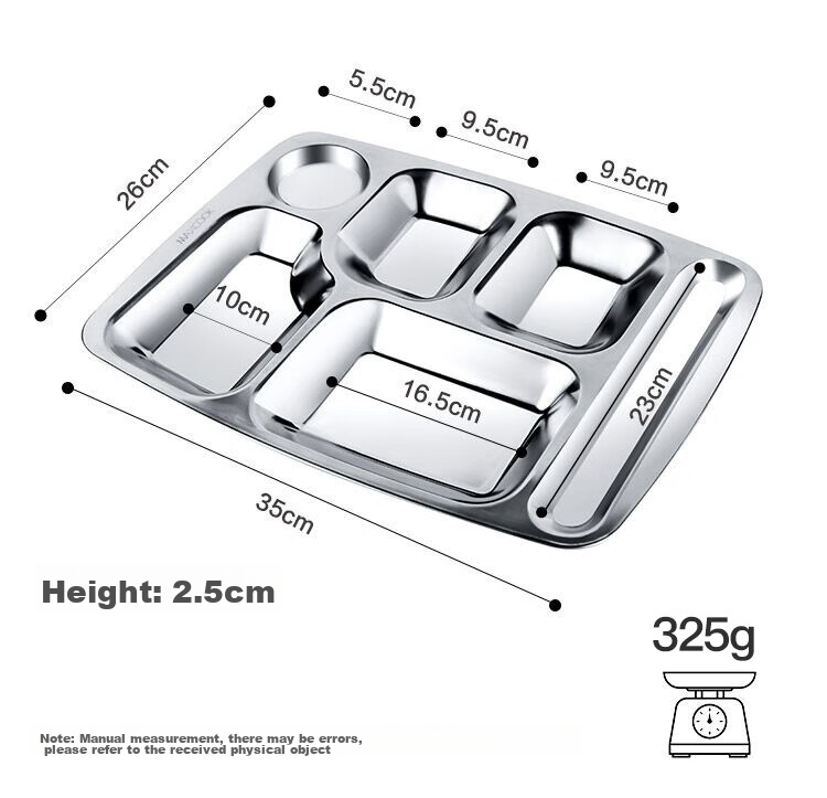 MAXCOOK 304 Stainless Steel Divided Plate Lunch Box, Fast Food Tray Student Meal Container, Six Compartments, Dishwasher Safe MCFT786 11