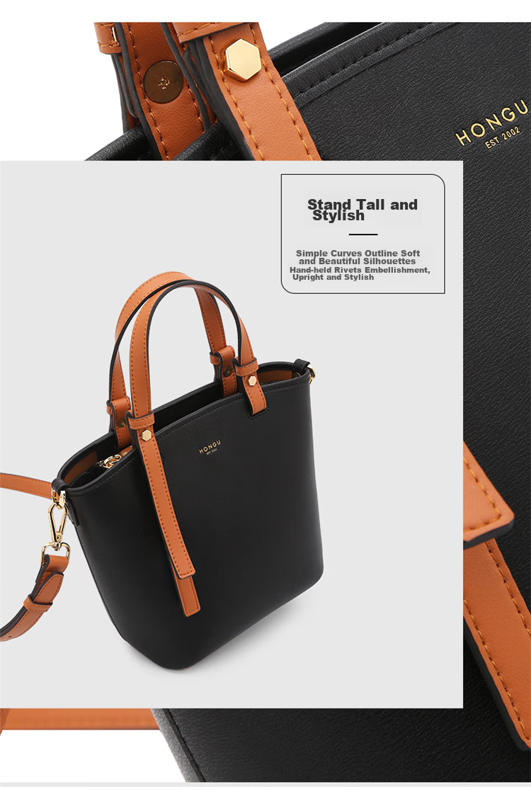 HONGU Women's Handbag, Leather Bucket Bag, Ladies' Tote Bag, Shoulder Bag, Crossbody Bag, 38cm Goddess Day Gift 7