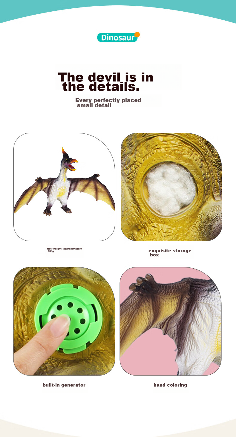 Babamama Children's Dinosaur Toy, Sound-Emitting Plastic Dinosaur Model, Jurassic Pterodactyl, New Year Gift 6