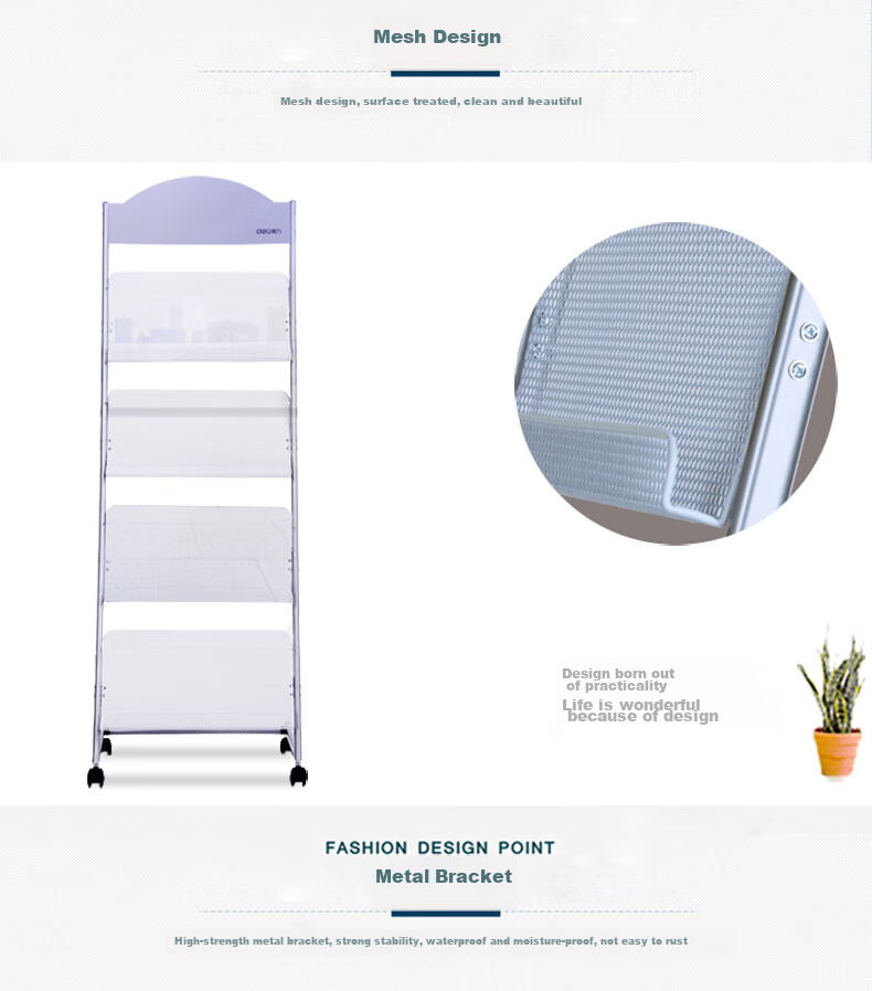 Deli 4-Tier Metal Magazine Rack, Brochure Display Stand, Office Reception Floor-Standing Bookshelf, Document Organizer, Height 1.45 Meters 4