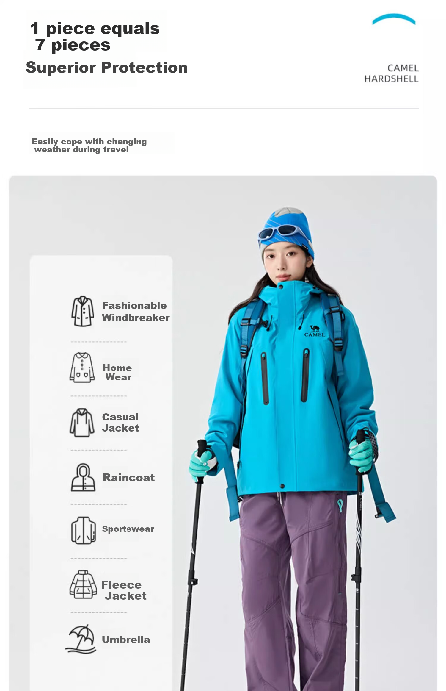 CAMEL [Wang Junkai's Choice] Outdoor Jacket Three-In Unisex Spring And Autumn Fleece-Lined Windproof Waterproof Mountaineering Coat 16