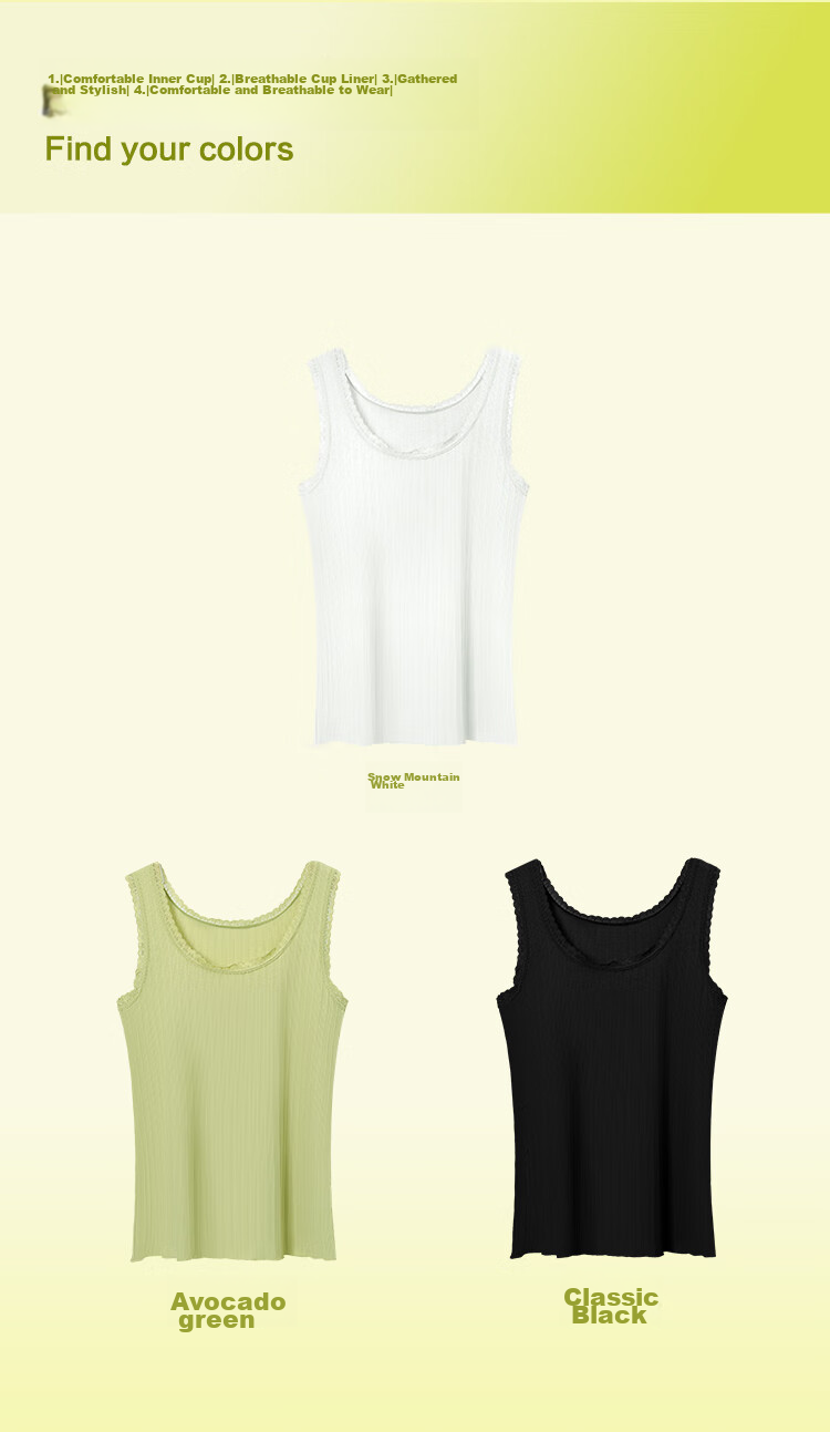 Hodo Women's Summer Vest, Soft Cotton Lace Camisole, Jacquard Vertical Stripes, Breathable Slimming Inner Layer, Avocado Green, Size 175 10