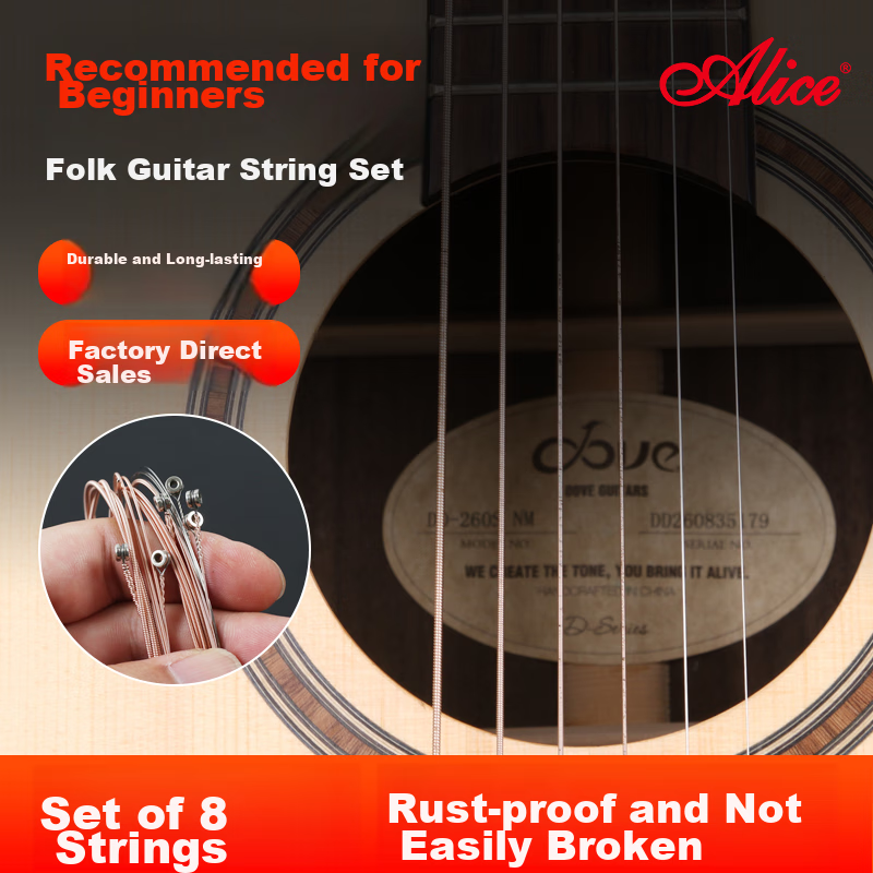 ALICE A206 Acoustic Guitar Strings, One Set 011-052, Electroplated Rust-Resistant Coated Strings, 8 Pieces + 3 Saddle