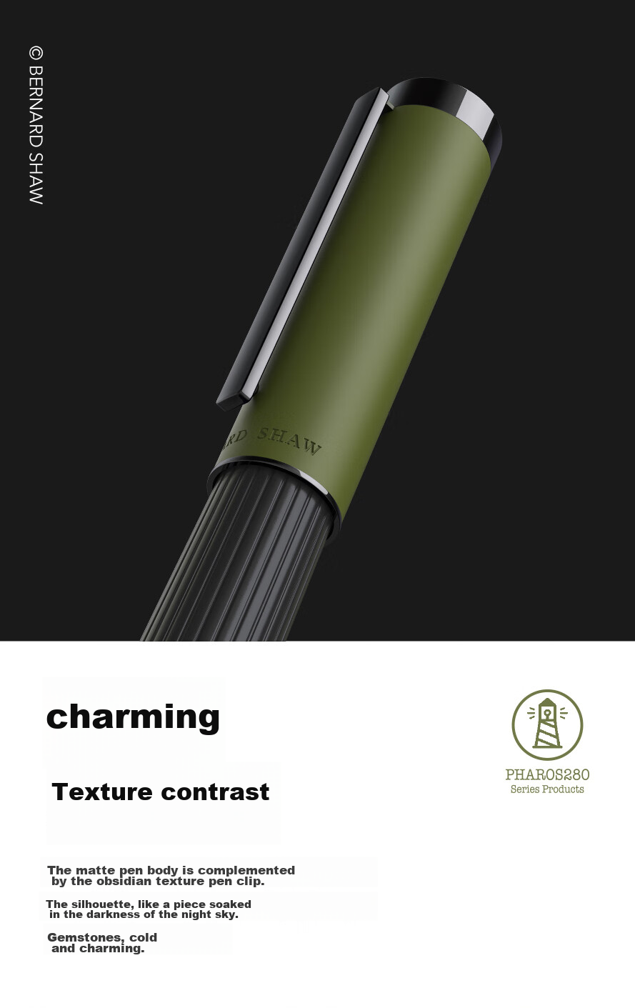 Bernard Shaw Mid-Autumn Festival And National Day Gift Ballpoint Pen High-End Luxury "Lighthouse" Olive Green Premium Refill Gift Box Set for High-End Business Office Me 3