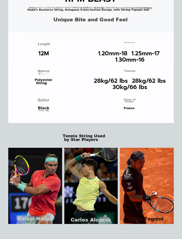 Babolat RPM BLAST Octagonal Polyester String, Hard Tennis String, Rafael Nadal's Signature Tennis String 3