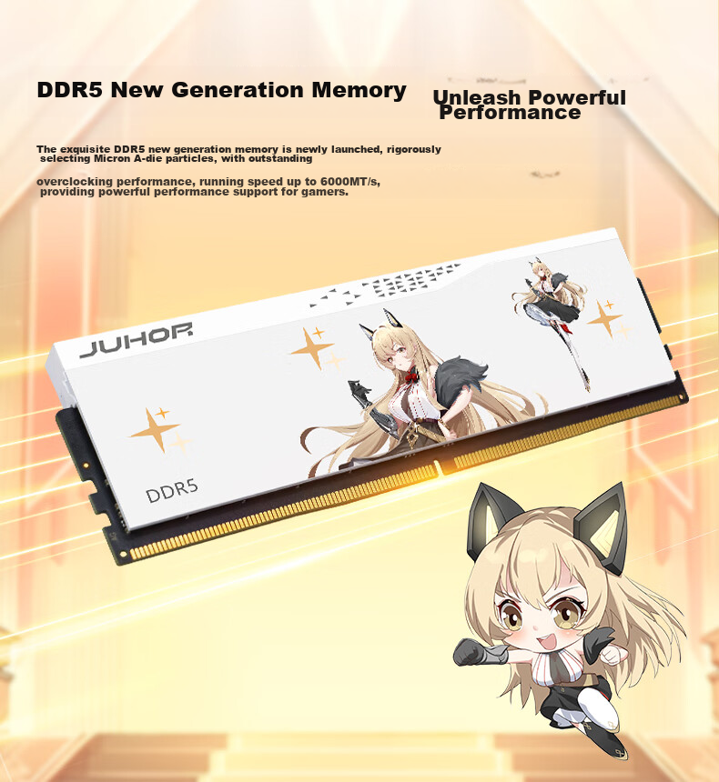 JUHOR 32GB (16GB X 2) Kit, DDR5 6000 Desktop Memory Module, Hynix A-Die Chips, CL28, Compact Unlit, AI-Enhancing 2