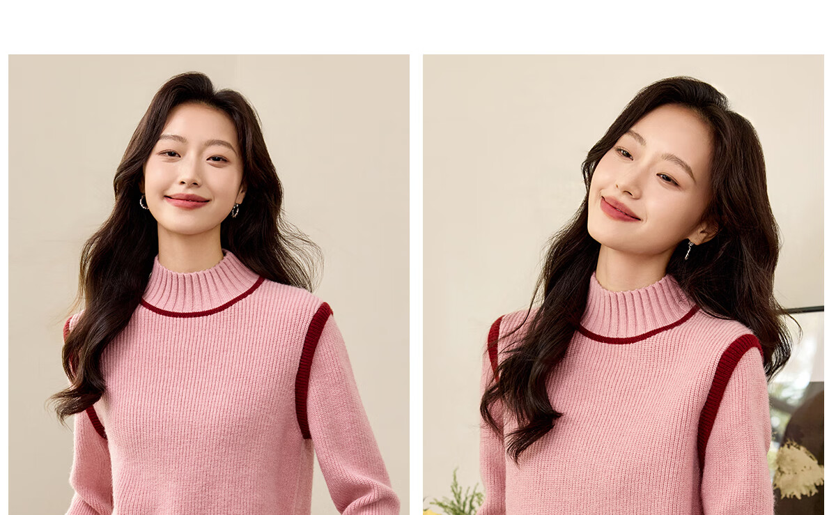 PinCai Women's Knitted Sweater Soft Pink Thick Pullover Half Turtleneck Knit Top P144Z9004 25