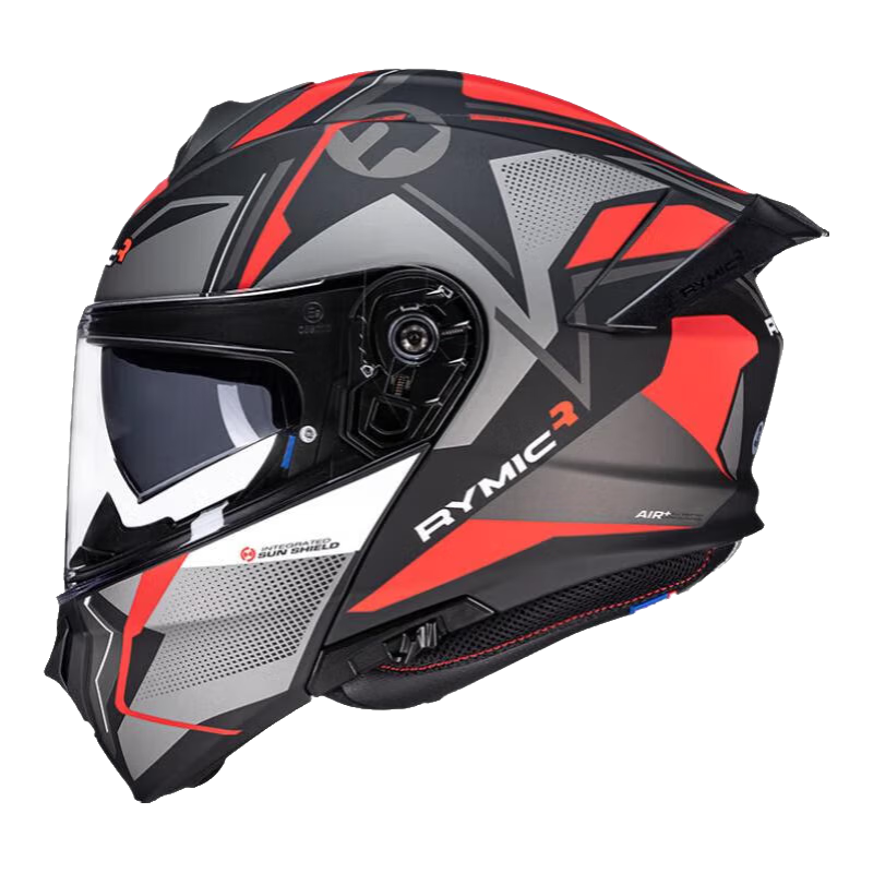 RYMIC Motorcycle Helmet Flip-Up Helmet, 3C Certified Professional Motorcycle Helmet, All-Season Unisex Racing Helmet, 935 Red And Gray, XXL
