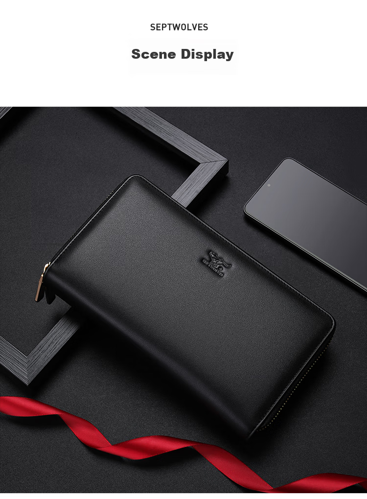 SEPTWOLVES Men's Clutch Wallet Genuine Leather Card Holder Large Capacity Anniversary Birthday Gift for Boyfriend Husband 15