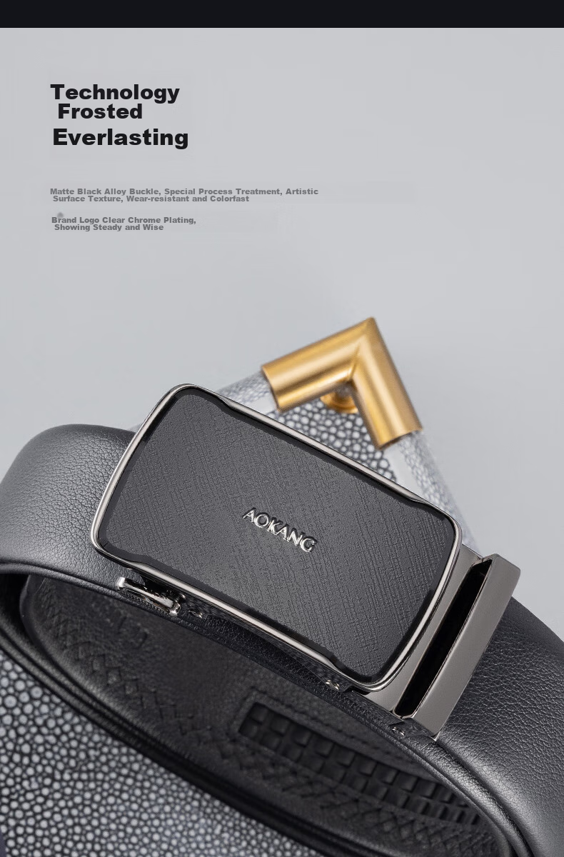 Aokang Men's Automatic Buckle Belt, Business Waistband, Top-Grain Leather Gift Box, Trouser Belt, Birthday Gift for Husband 4