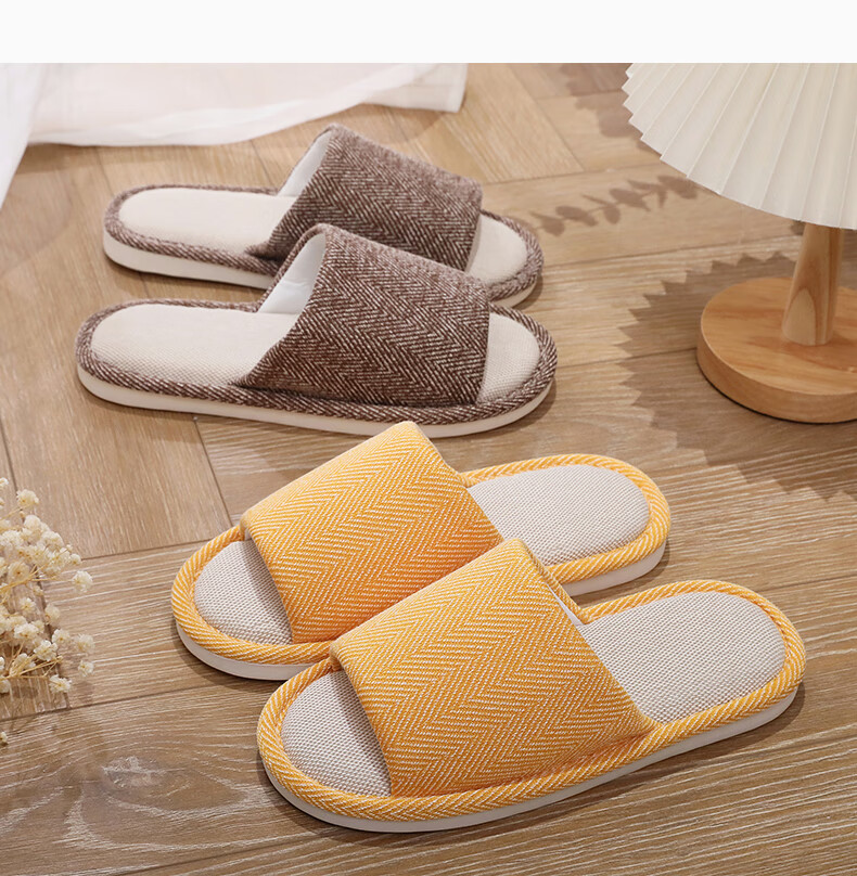 GUOLUOFEI Home Slippers for Men, Summer Indoor Cloth Linen Couple's All-Season Spring Autumn Floor Shoes, Yellow, Size 40-41 13