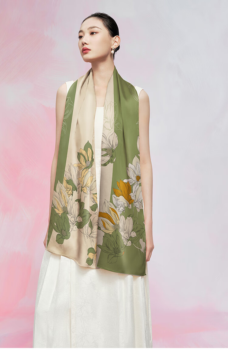 Wanshili [National Style Gift Box] Mulberry Silk Scarf for Women, Long Scarf, Gift for Mom And Elders, Holiday Present, Prosperous Blossoming Life 17