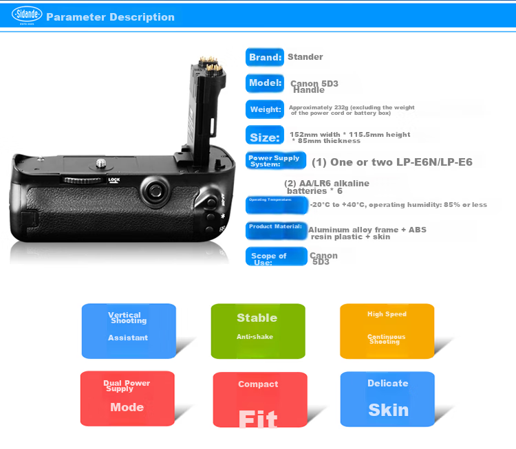 Sidande 5D Mark IV Canon 5D4 Camera Vertical Shooting Grip Battery Compartment DSLR Grip 9