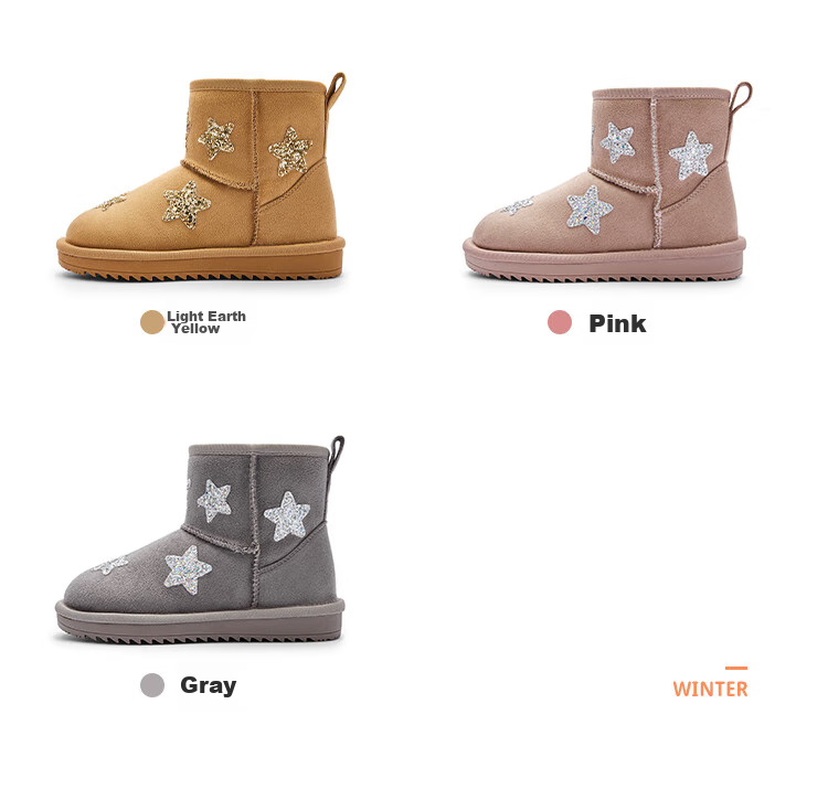 BALABALA Children's Snow Boots, Girls' Fleece-Lined Mid-Calf Boots, Winter Boots, Non-Slip Cotton Boots 8
