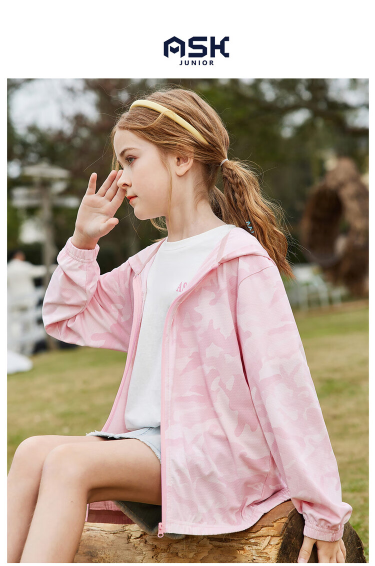 ASK JUNIOR Children's Outerwear, Lightweight Summer Jacket for Girls, Thin Skin Coat with Hood, Air Conditioning Wear, Pink, Size 170 1