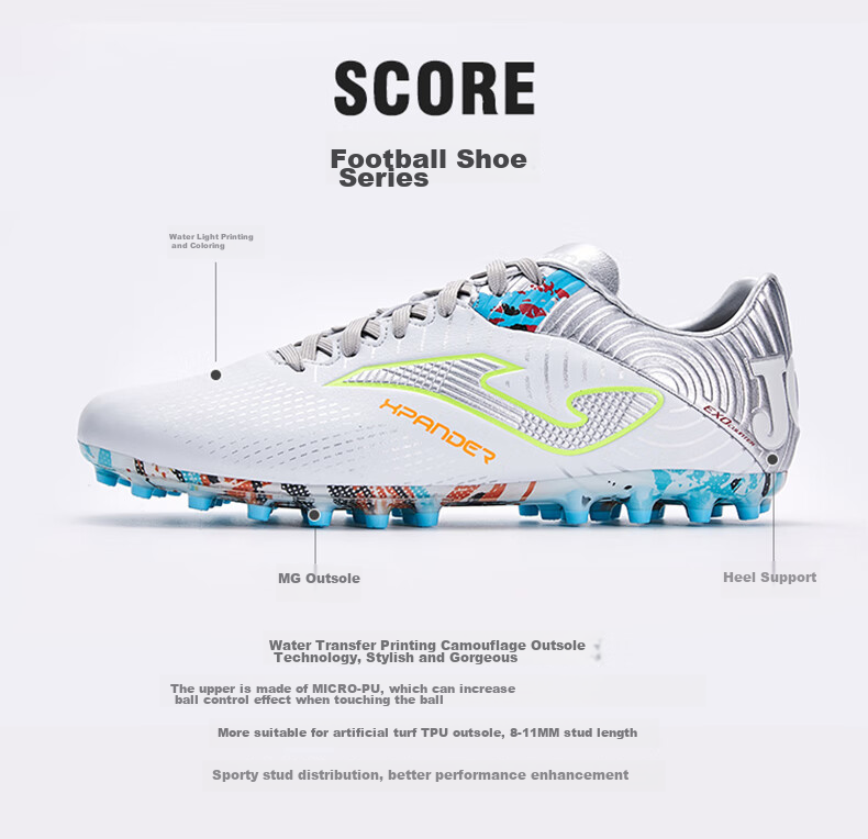 JOMA Spanish Soccer Cleats for Men, Adults And Youth, FG Long Studs, Non-Slip, Wear-Resistant, Professional Football Training Shoes, White And Silver, Size 43 2