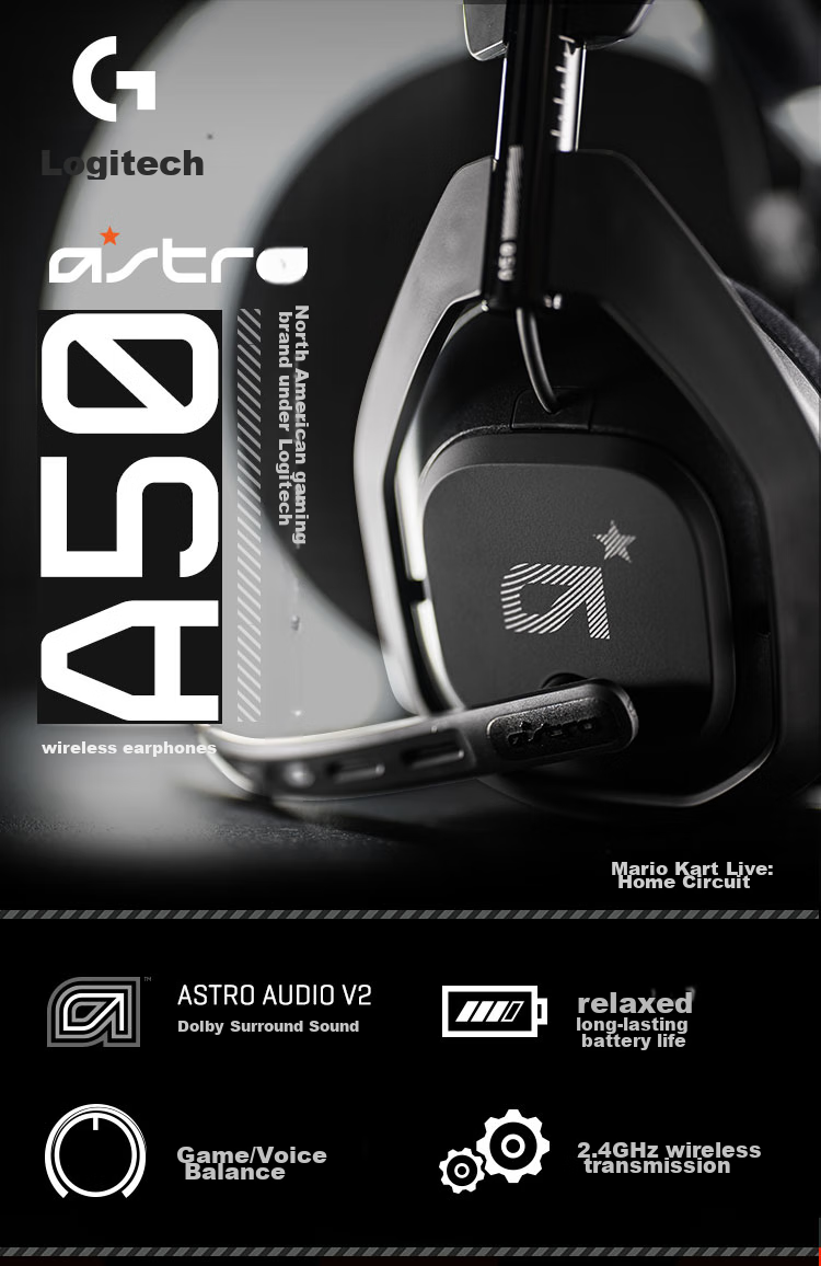 G Astro A50 (New) Wireless Over-Ear Gaming Headset 7.1 Surround Sound + Wireless Base Station (Black) - Operation Delta 1