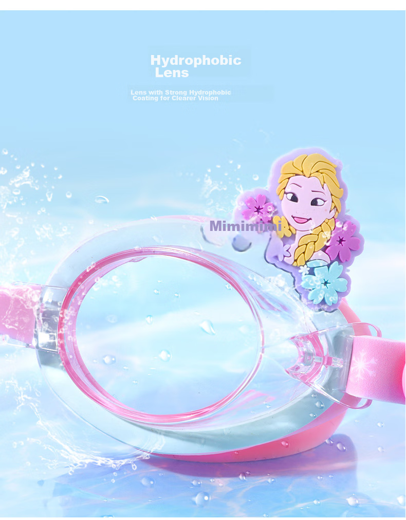 Disney Children's Swimming Goggles for Girls, Silicone Waterproof Anti-Fog High-Definition Professional Training Swim Goggles EA20302-Q Ice Blue 2