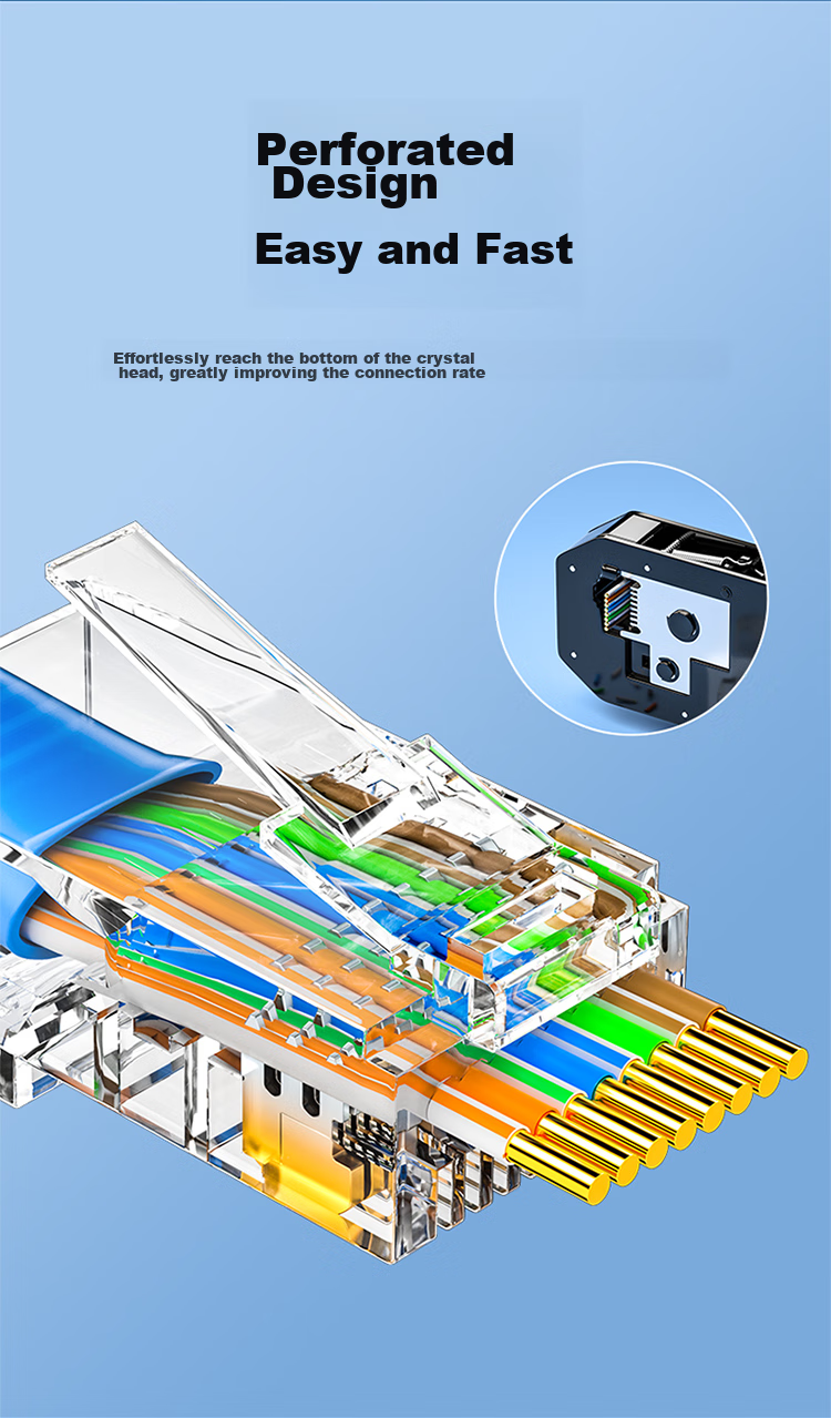 SAMZHE Cat5e Punch Down RJ45 Gold-Plated Ethernet Cable Connectors, Gigabit Punch Down Crystal Heads, 8P8C Network Connectors, 100 Pieces CKT5100 2