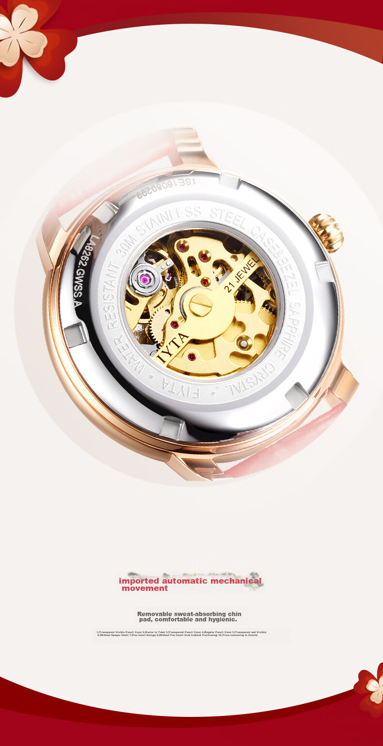 FIYTA Classic "White Moonlight" Mechanical Movement Steel Strap Business Elegant Women's Watch, Holiday Birthday Gift 12