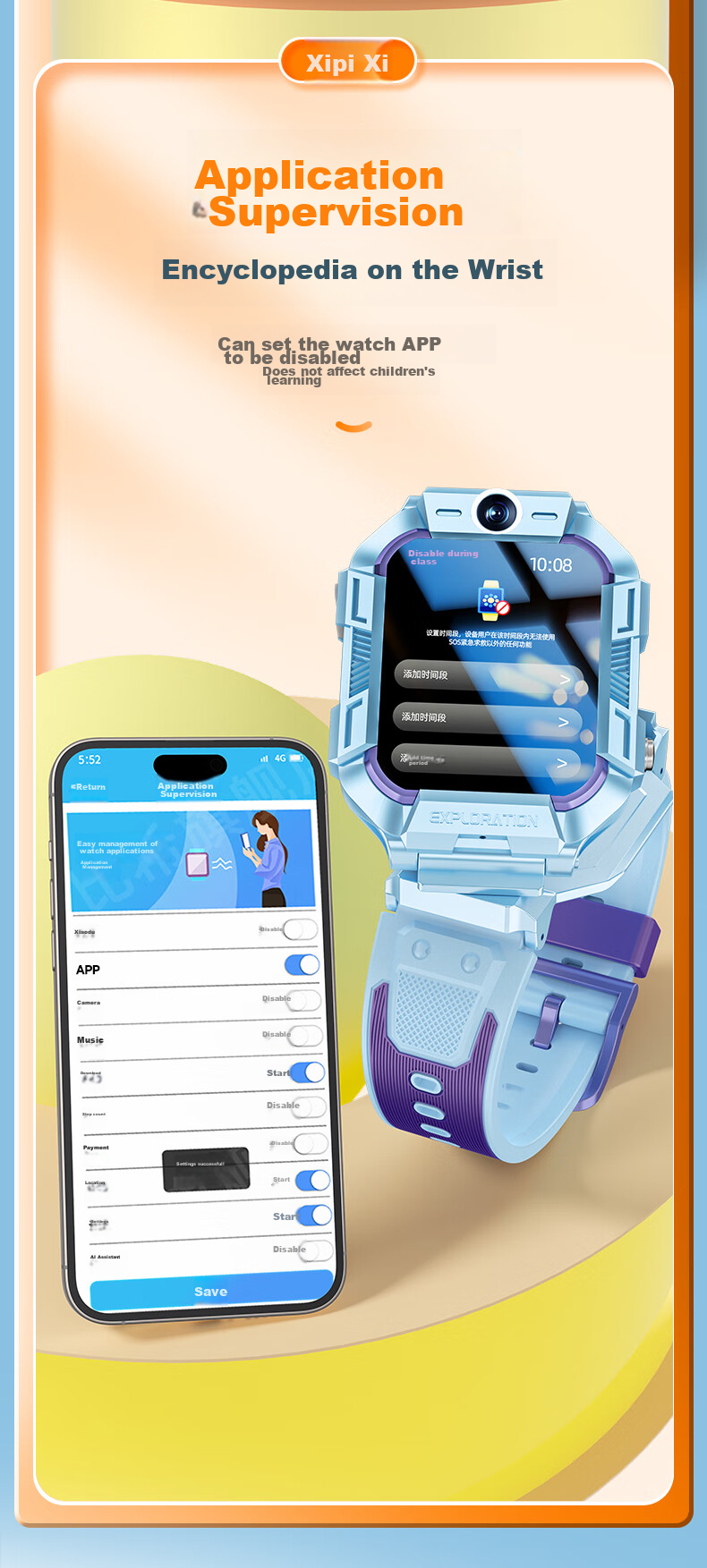 Xibixi Children's Smartwatch Phone Watch, 4G Full Network, HD Video, Waterproof And Shockproof, GPS Positioning, Long Battery Life, Student Smartwatch for Primary, Middle And High School Students 9