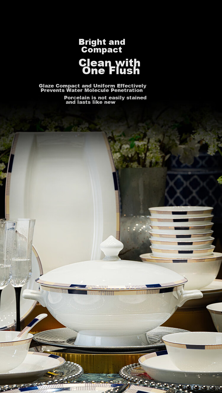 JD Original Bowl And Plate Tableware Set, Bone China Dinnerware Gift Box Set for Housewarming, Interlude 66-Piece Set 7