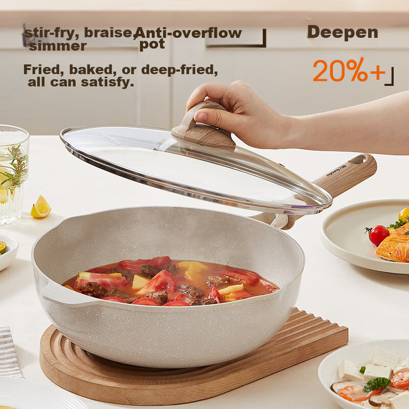 Joyoung Wok with Titanium Non-Stick Coating, Maifanshi Color, Household Stir-Fry Pan, Compatible with Stove, 30cm C530