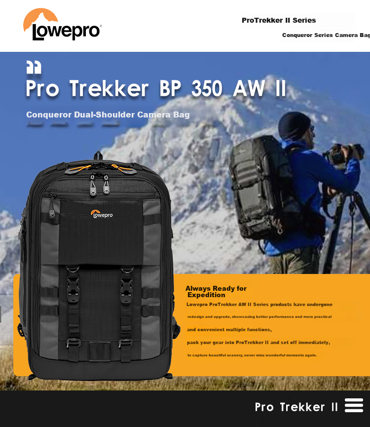 LOWEPRO Leshebao Zhengfu Zhe Pro Trekker BP 350 AW II, Large Capacity Professional Mirrorless Outdoor DSLR Camera Bag, Double Shoulder Photography Backpack, LP37268-GRL 1