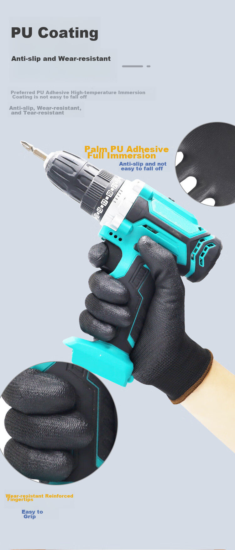 Xinyuechanghui PU Coated Gloves, 12 Pairs/pack, Nylon Work Gloves, Non-Slip Wear-Resistant Protective Work Gloves, Black L Size, PU508 9