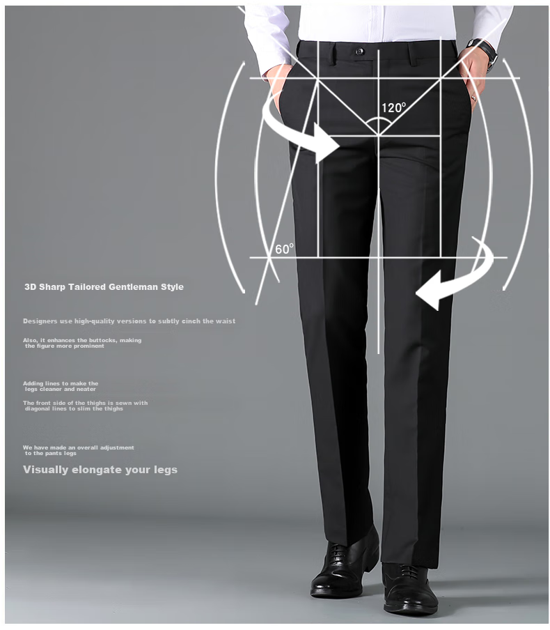 ROMON Wrinkle-Resistant Non-Iron Dress Pants for Men, High-Waisted Loose Casual Business Suit Trousers Straight-Leg Dad Pants 7