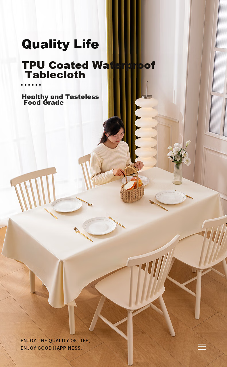 CHERISHES LIFE Waterproof And Oil-Resistant Rectangular Tablecloth for Dining Tables, Hotel Banquet Fabric Table Cover, Washable, Cream White, 137*220cm 1
