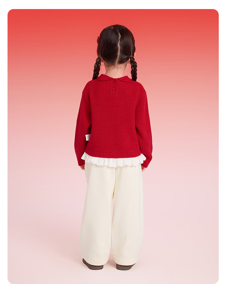 BALABALA 【balaOne】 Kids Sweater Girls Knitwear 2025 Winter Faux Two-Piece Jacquard Knit New Year Outfit 13